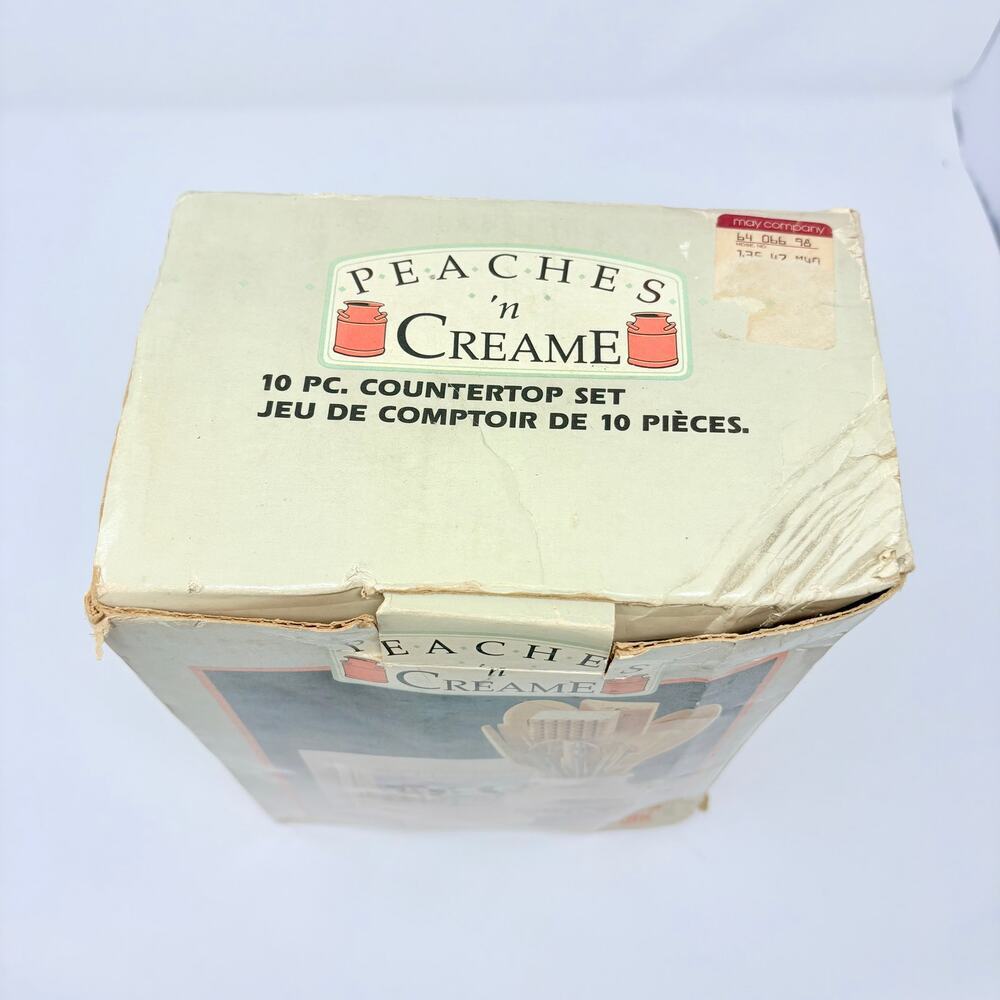Vtg 80s Himark Peaches N Cream Cow Canister Utensils Trivet NOS Cottagecore - Picture 15 of 16